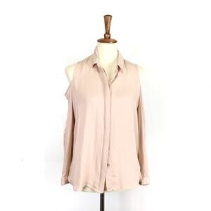 Rebecca Minkoff pink silk cold shoulder button up top Size Medium